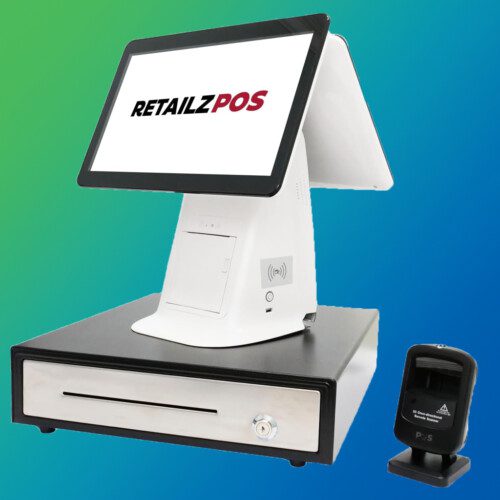 RETAILZPOS Dual Screen POS with Scanner & Cash Drawer